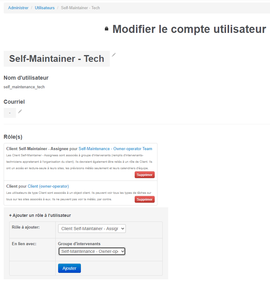 Création d'un compte : Client Self-Maintainer - Assignee.